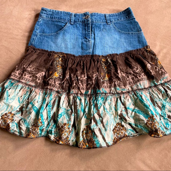 NWOT Denim and Printed Skirt - Labeled M, Fits like a Small - Picture 1 of 5
